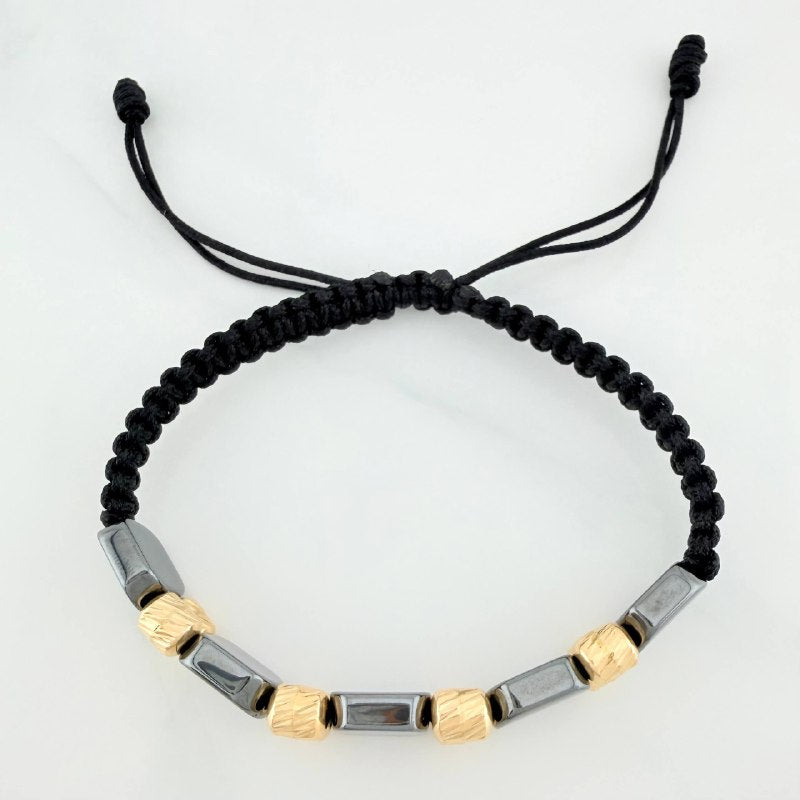 Black Woven Bracelet Hematite Yellow Gold 18K