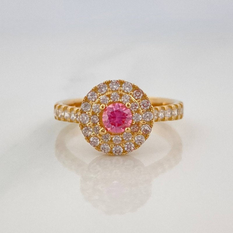 Solitaire Ring Dense Halo 3.85 g / T6 1/2 Yellow Gold 18K
