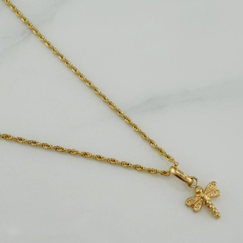 Set Cadena Lazo + Dije Libelula / 1,25 gr / 17 3/4 in Oro Amarillo 18K