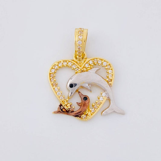 Dije Corazón Delfines 2.3g / 1 in Tres Oros 18K