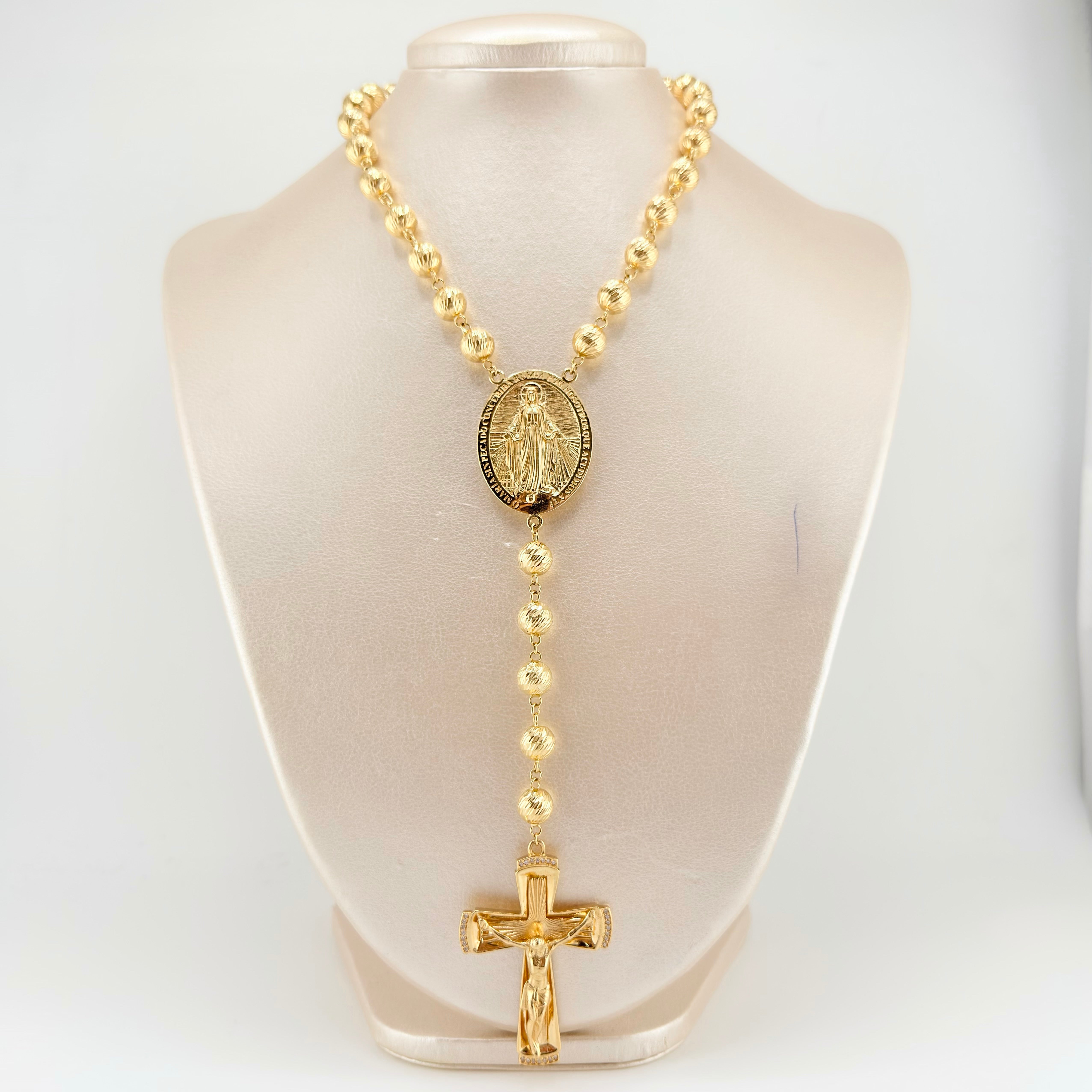 Rosario Cruz Cristo Virgen Milagrosa 53.45gr / 29 1/2 in / 8mm Oro Amarillo 18K *