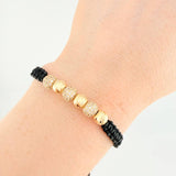 Black Woven Bracelet Fire Beads Diamond Cut Beads Yellow Gold 18K