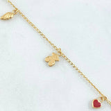 Tobillera Espiga 3.15gr / 26cm / 1.5mm Corazones-Ala-Oso Ts- Oso Peluche Oro Amarillo 18K *
