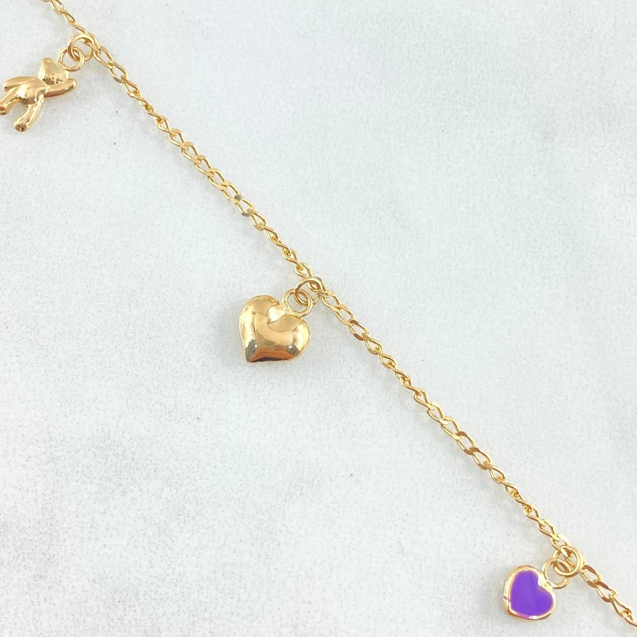 Espiga Anklet 3.1gr / 9.8in / Bears-Hearts-Clover 18K Gold *