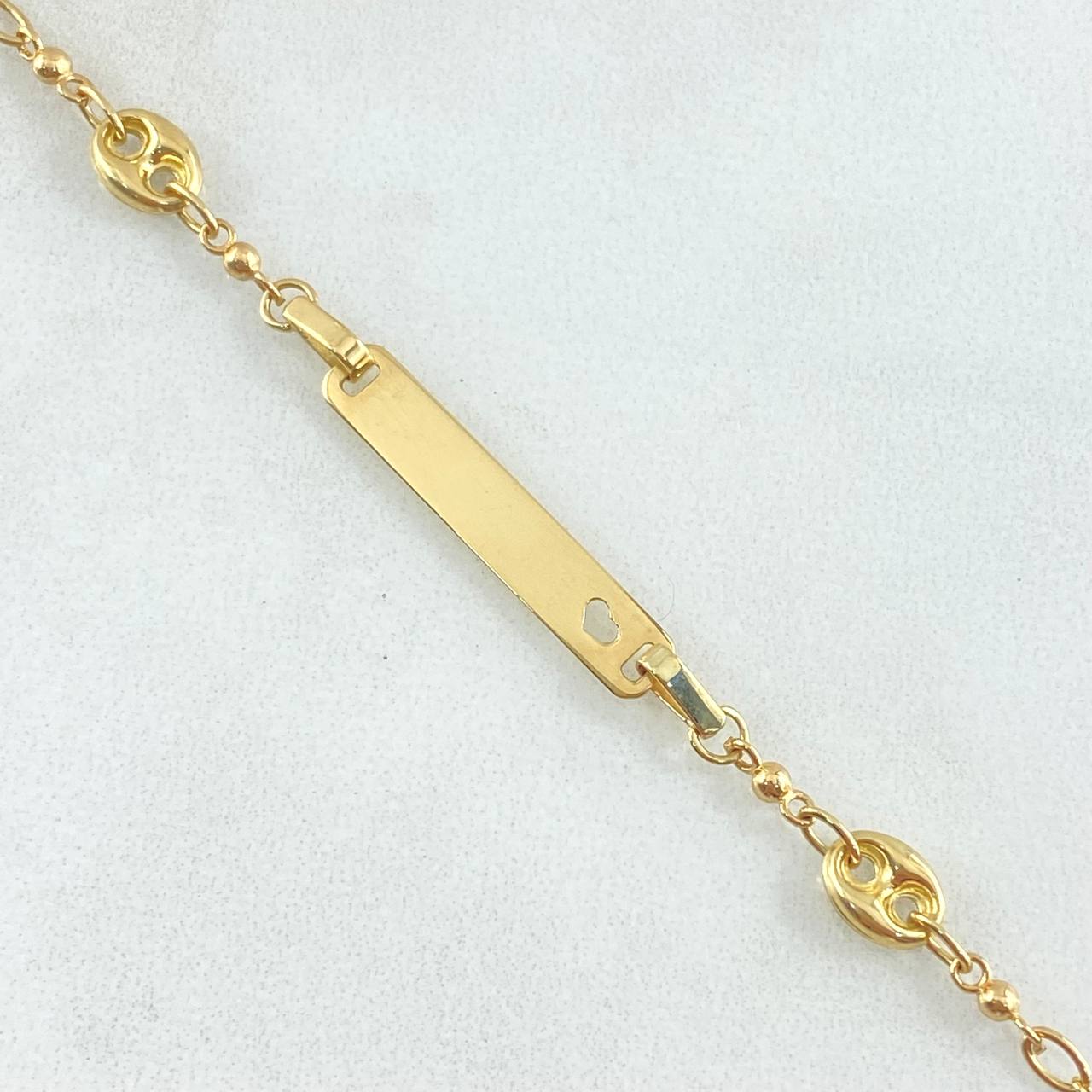 Pulso Bebé Aro Seguido Placa 2.3gr / 15cm / 1.4mm Eslabones GC Oro Amarillo +4 18K *