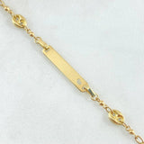 Pulso Bebé Aro Seguido Placa 2.3gr / 15cm / 1.4mm Eslabones GC Oro Amarillo +4 18K *
