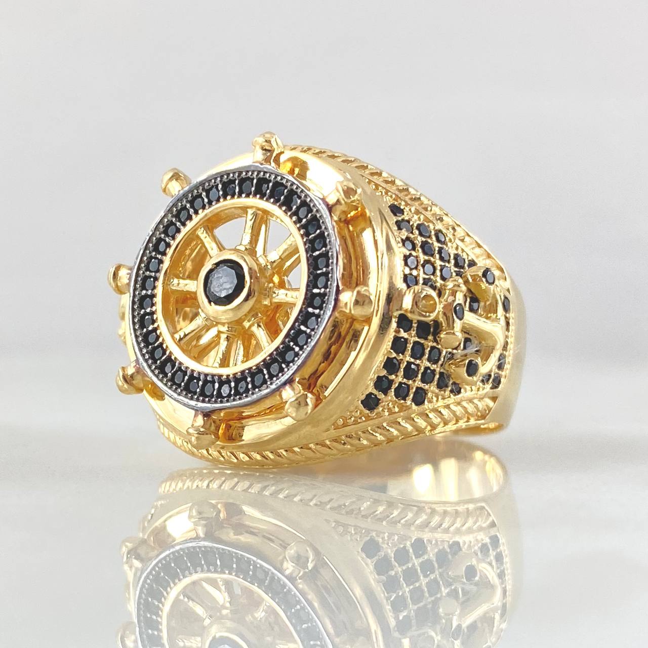 Anillo Timon Movil 12.4gr / T9 1/4 / Circones Negros Oro Amarillo 18K *