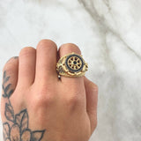 Anillo Timon Movil 12.4gr / T9 1/4 / Circones Negros Oro Amarillo 18K *