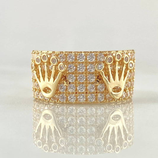 Anillo Carril Grueso Coronas RX 6.25gr / T6 1/4 / Circones Blancos Oro Amarillo 18K *