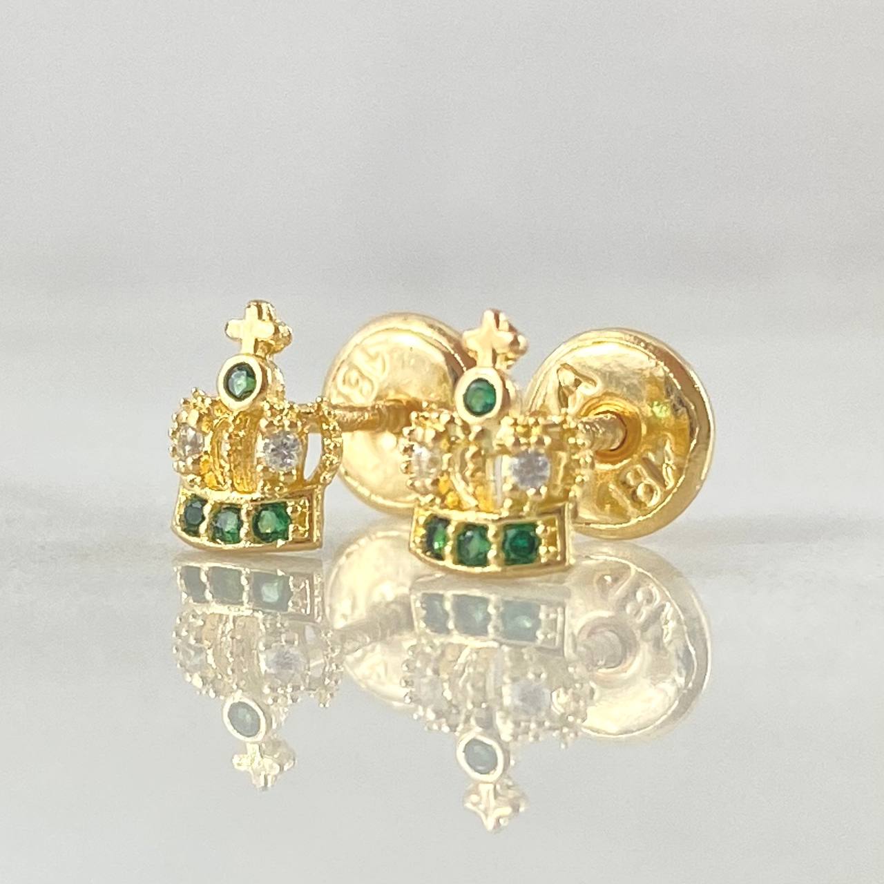 Topos Corona Real Basteada 0.8gr / 6.5mm Circones Verdes Blancos Oro Amarillo 18K