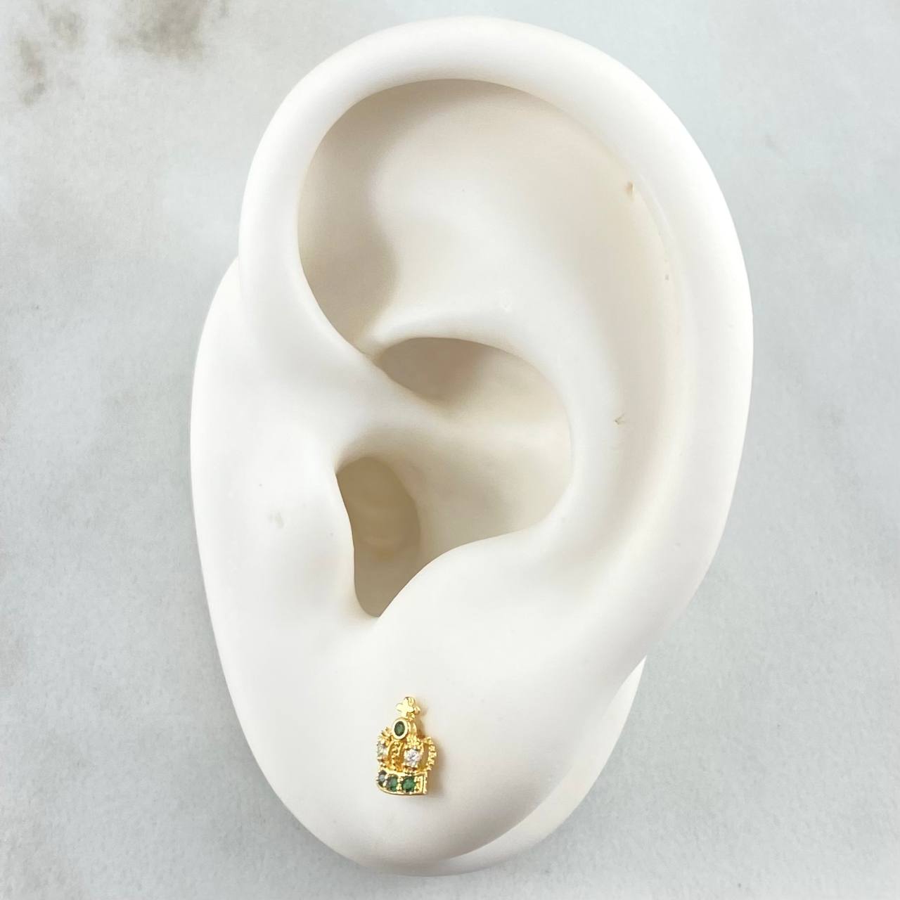 Topos Corona Real Basteada 0.8gr / 6.5mm Circones Verdes Blancos Oro Amarillo 18K