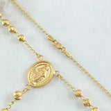 Rosario Virgen Milagrosa Cruz Bordeada 11.95gr / 55cm / 4mm-5mm Bola Diamantada Oro Amarillo 18K