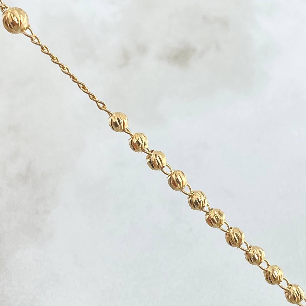 Rosario Virgen Milagrosa Cruz Bordeada 8.05gr / 50cm / 3mm-5mm Bola Diamantada Oro Amarillo 18K