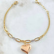 Classic Link Bracelet Box Clasp 4.8gr / 7.5in / Dangling Heart Three Golds 18K +4$