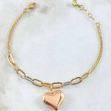 Classic Link Bracelet Box Clasp 4.8gr / 7.5in / Dangling Heart Three Golds 18K +4$