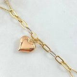 Classic Link Bracelet Box Clasp 4.8gr / 7.5in / Dangling Heart Three Golds 18K +4$