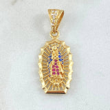 Pendant Virgin Guadalupe 3gr / 1.3in / White, Blue, Fuchsia Zirconia 18K Gold