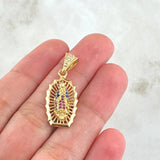 Pendant Virgin Guadalupe 3gr / 1.3in / White, Blue, Fuchsia Zirconia 18K Gold