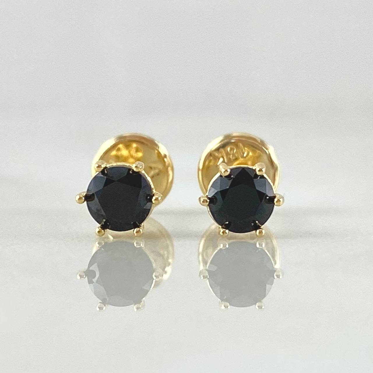 Stud Earrings Bezel 0.7gr / 4.5mm Black Zircon 18K Yellow Gold ©