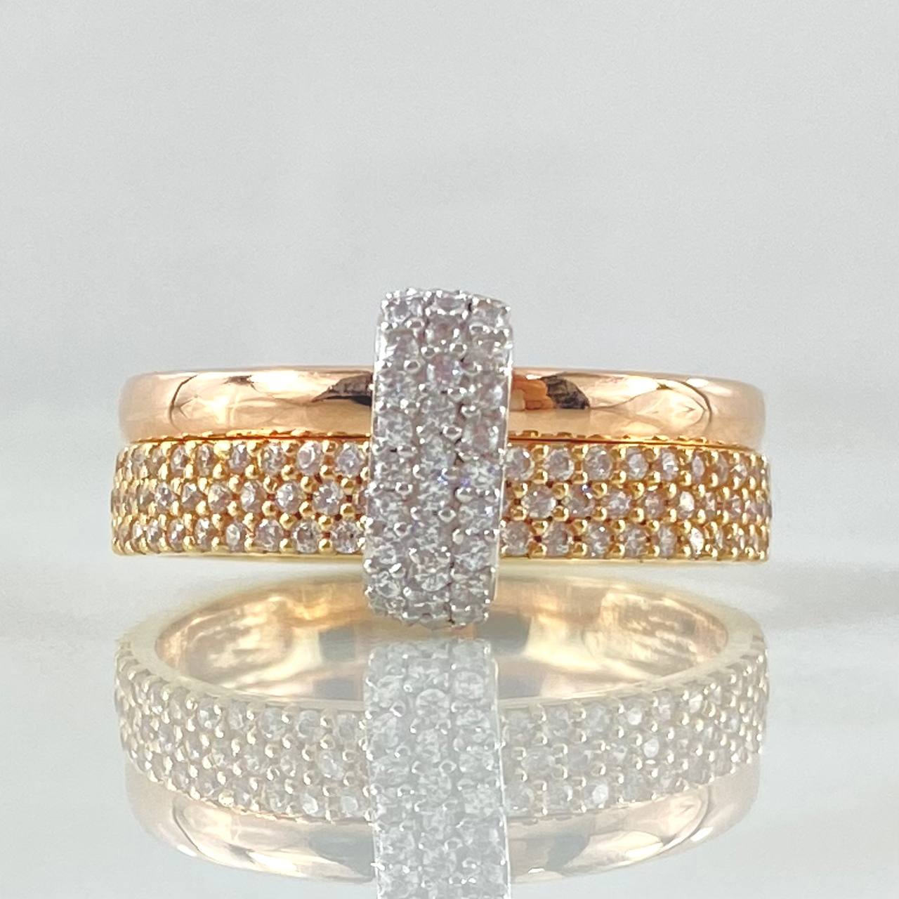 Double Tupido Ring 4.6gr / T7 1/2 / White Zircons 18K Gold ©