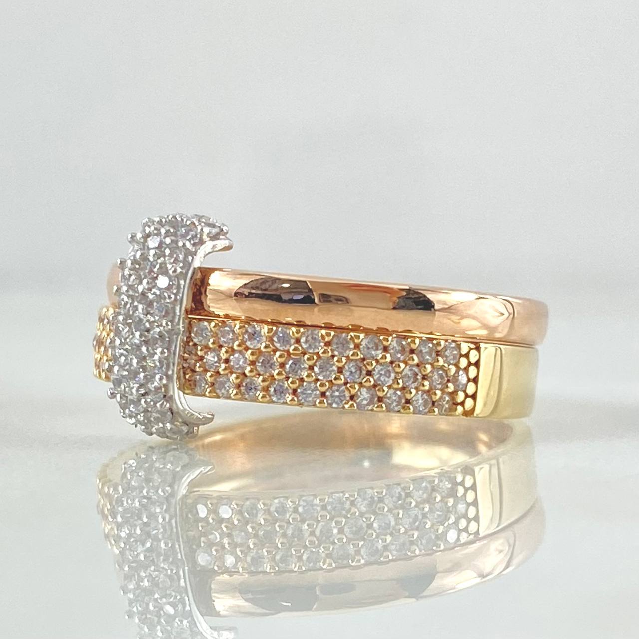 Double Tupido Ring 4.6gr / T7 1/2 / White Zircons 18K Gold ©