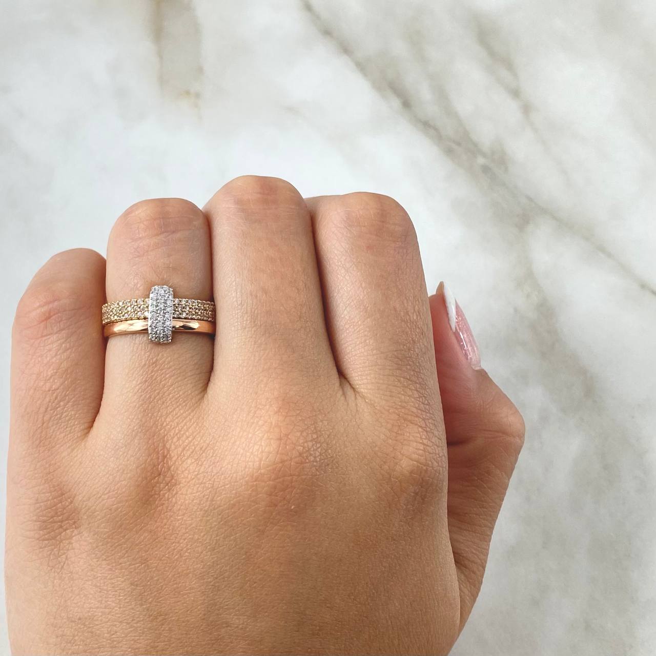 Double Tupido Ring 4.6gr / T7 1/2 / White Zircons 18K Gold ©