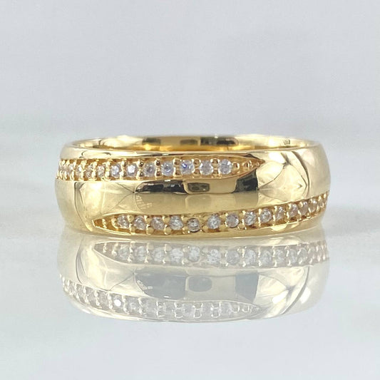 Anillo Borde Basteado 5.05gr / Circones Blancos Oro Amarillo 18K