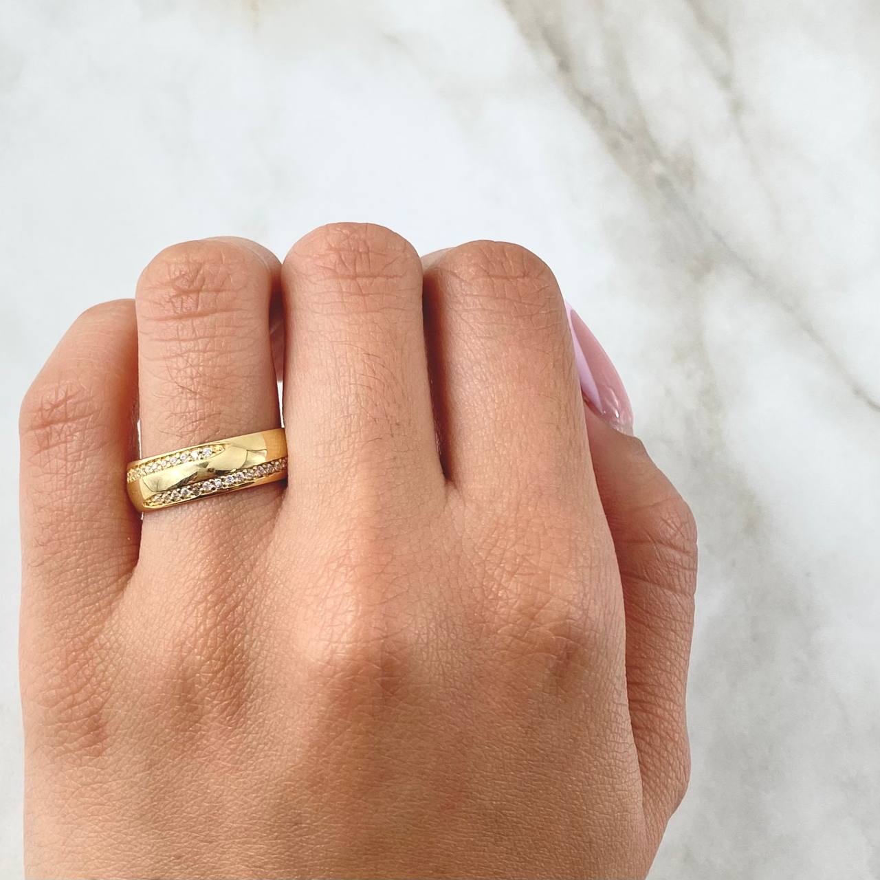 Beaded Edge Ring 5.05gr / White Zirconia 18K Gold