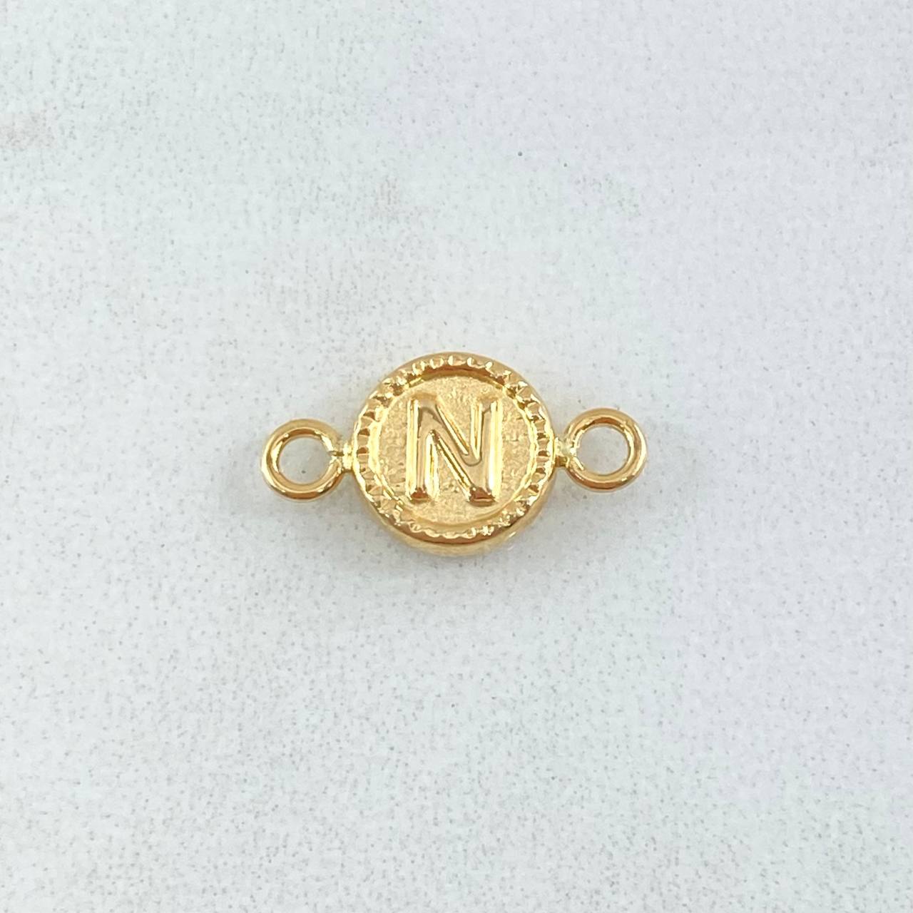 Herraje Letra N 0.45gr / 1.5cm / Circulo Cargador Bordeado Oro Amarillo 18K