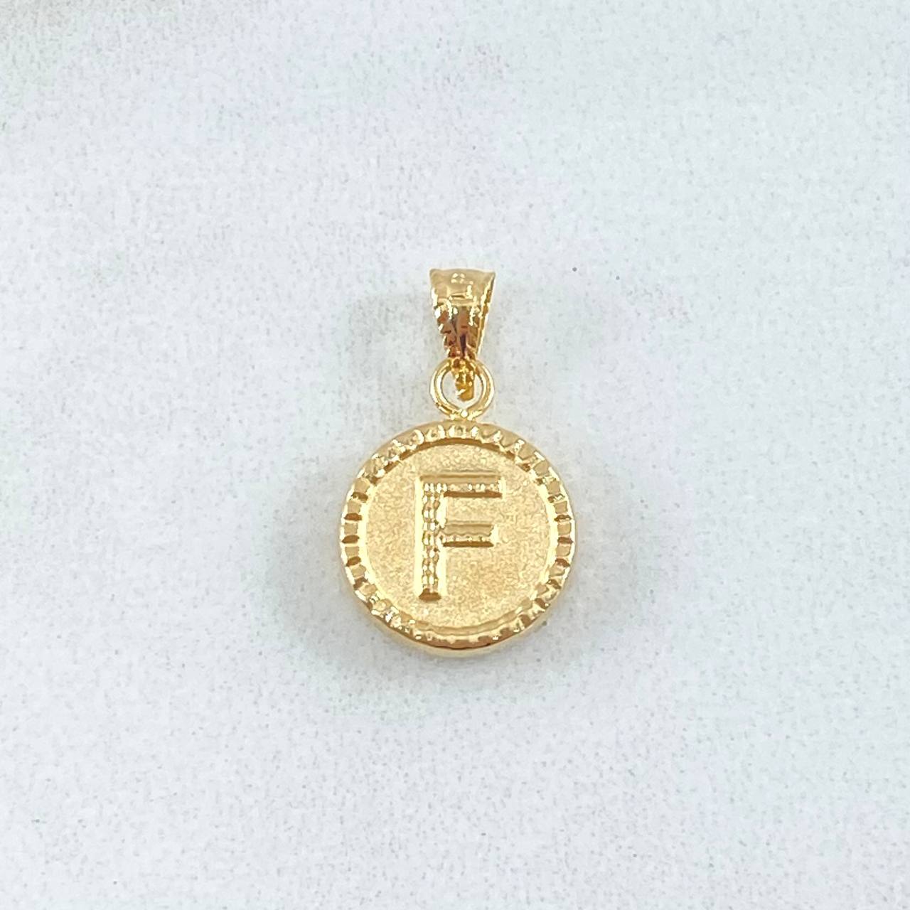 Dije Letra F 0.35gr / 1.5cm / Circulo Texturizado Oro Amarillo 18K