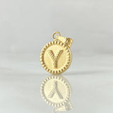 Dije Letra Y 0.55gr / 1.7cm / Circulo Cargador Bordeado Oro Amarillo 18K