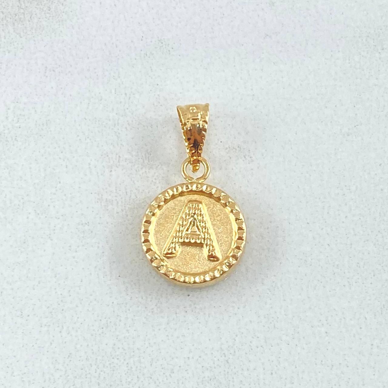 Pendant Letter A 0.5gr / 0.7in / Bordered Charger Circle 18K Gold
