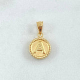 Dije Letra A 0.65gr / 1.7cm / Circulo Cargador Bordeado Oro Amarillo 18K