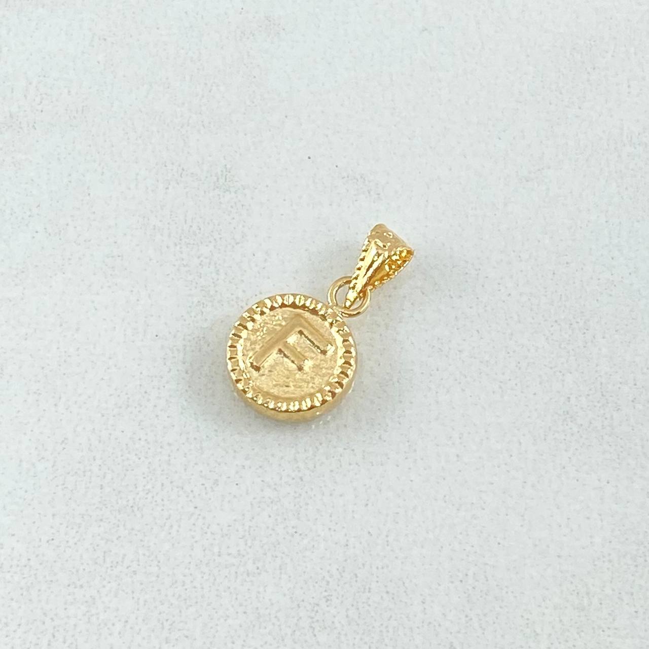 Dije Letra F 0.4gr / 1.4cm / Circulo Cargador Bordeado Oro Amarillo 18K *