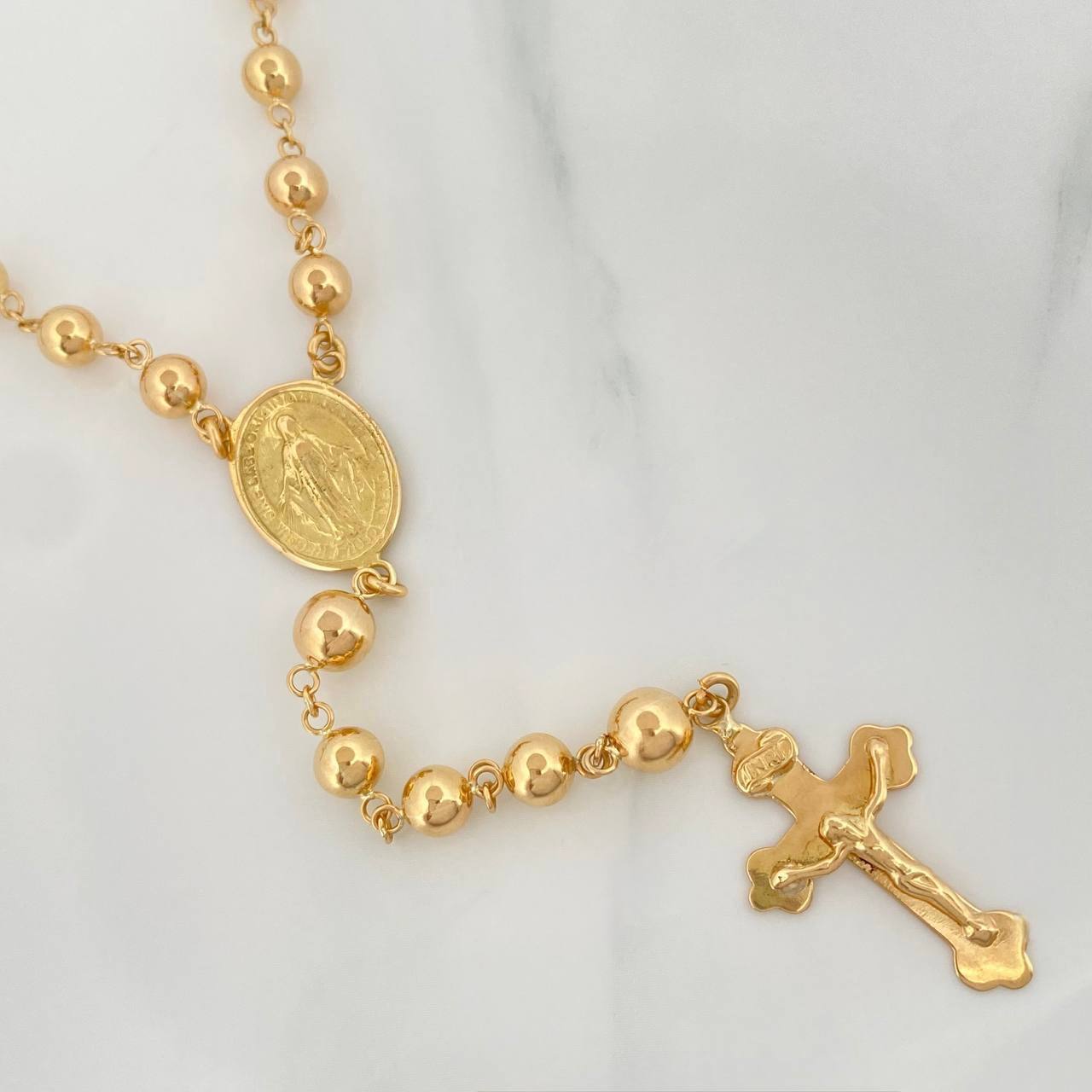 Rosario Virgen Milagrosa Cruz Cristo 13.9 g / 23 1/2 in / 6 mm Oro Amarillo 18K