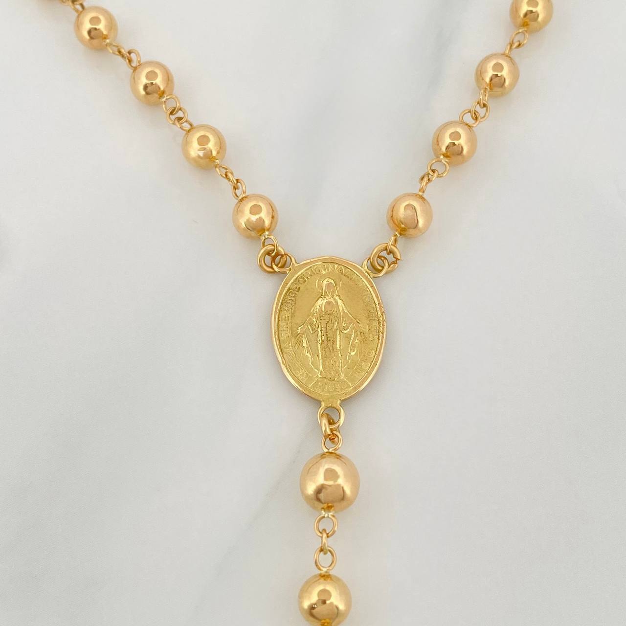 Rosario Virgen Milagrosa Cruz Cristo 13.9 g / 23 1/2 in / 6 mm Oro Amarillo 18K