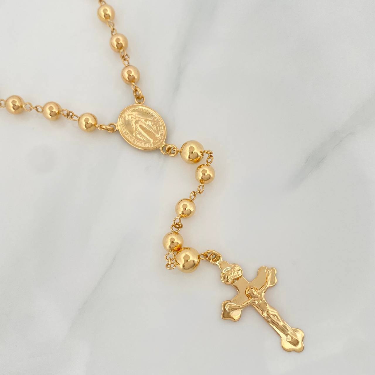 Rosario Virgen Milagrosa Cruz Cristo 13.8 g / 23 1/2 in / 5-6mm mm Oro Amarillo 18K