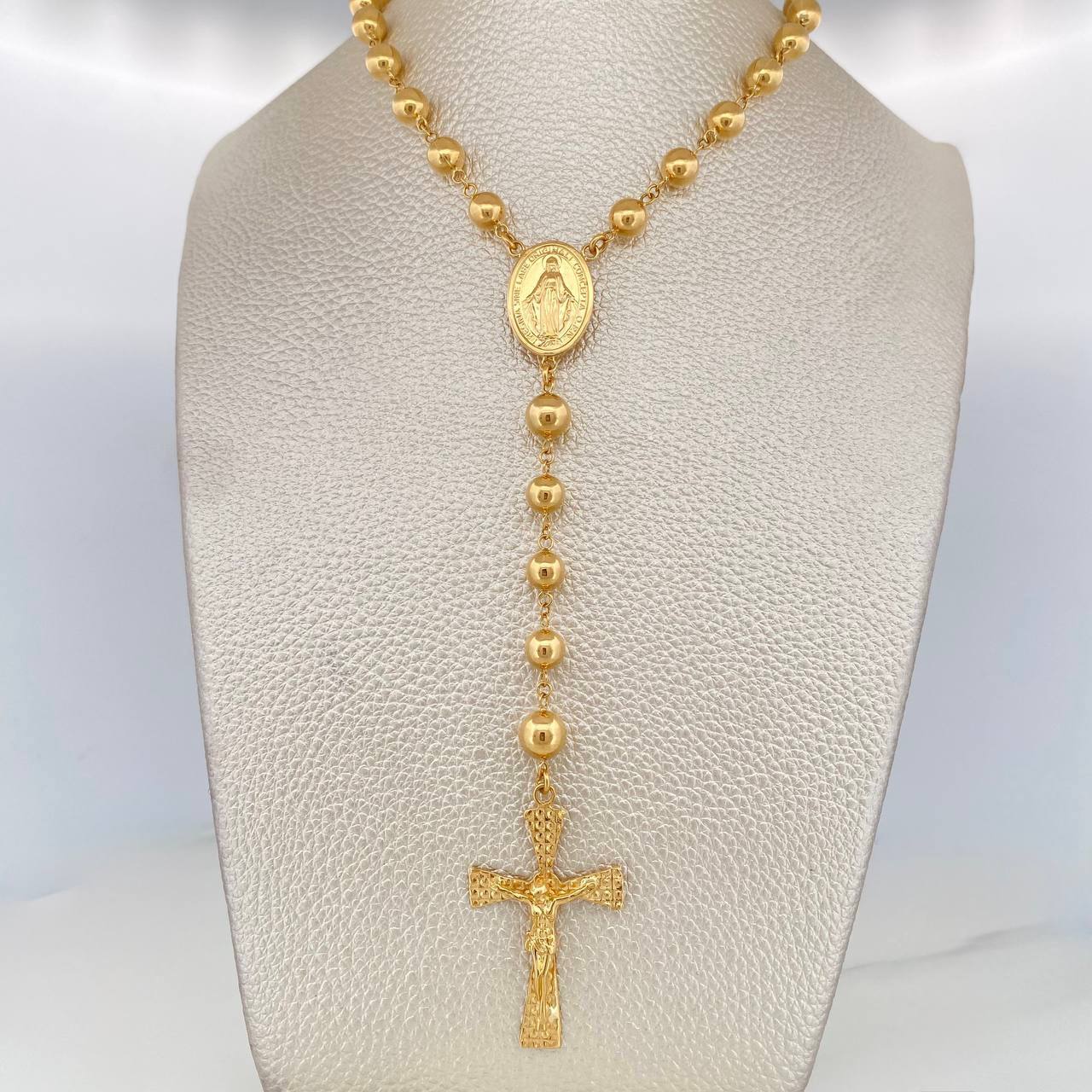 Rosario Virgen Milagrosa Cruz Cristo 18.3 g / 25 1/4 in / 6-7mm mm Oro Amarillo 18K