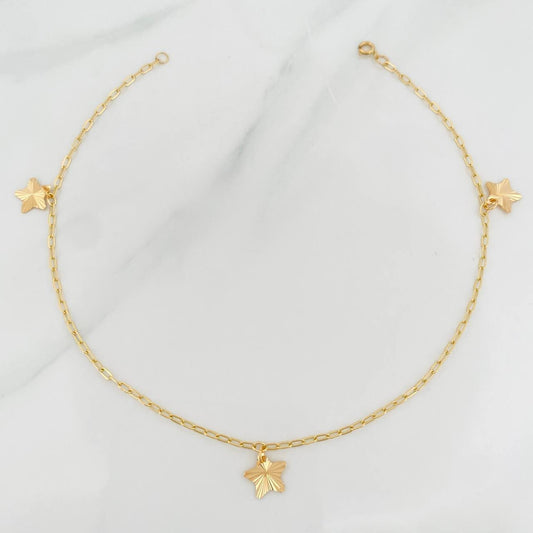 18K Yellow Gold Box Chain Anklet with Pendants 1.85 g / 9 3/4 in / 1.6 mm