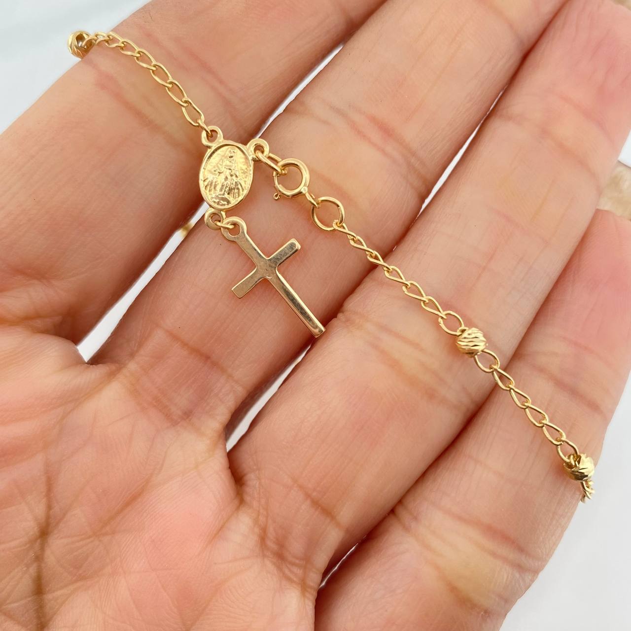 Tobillera Denario Virgen Milagrosa 2.3 g / 7 3/4 in / 3 mm Oro Amarillo 18K