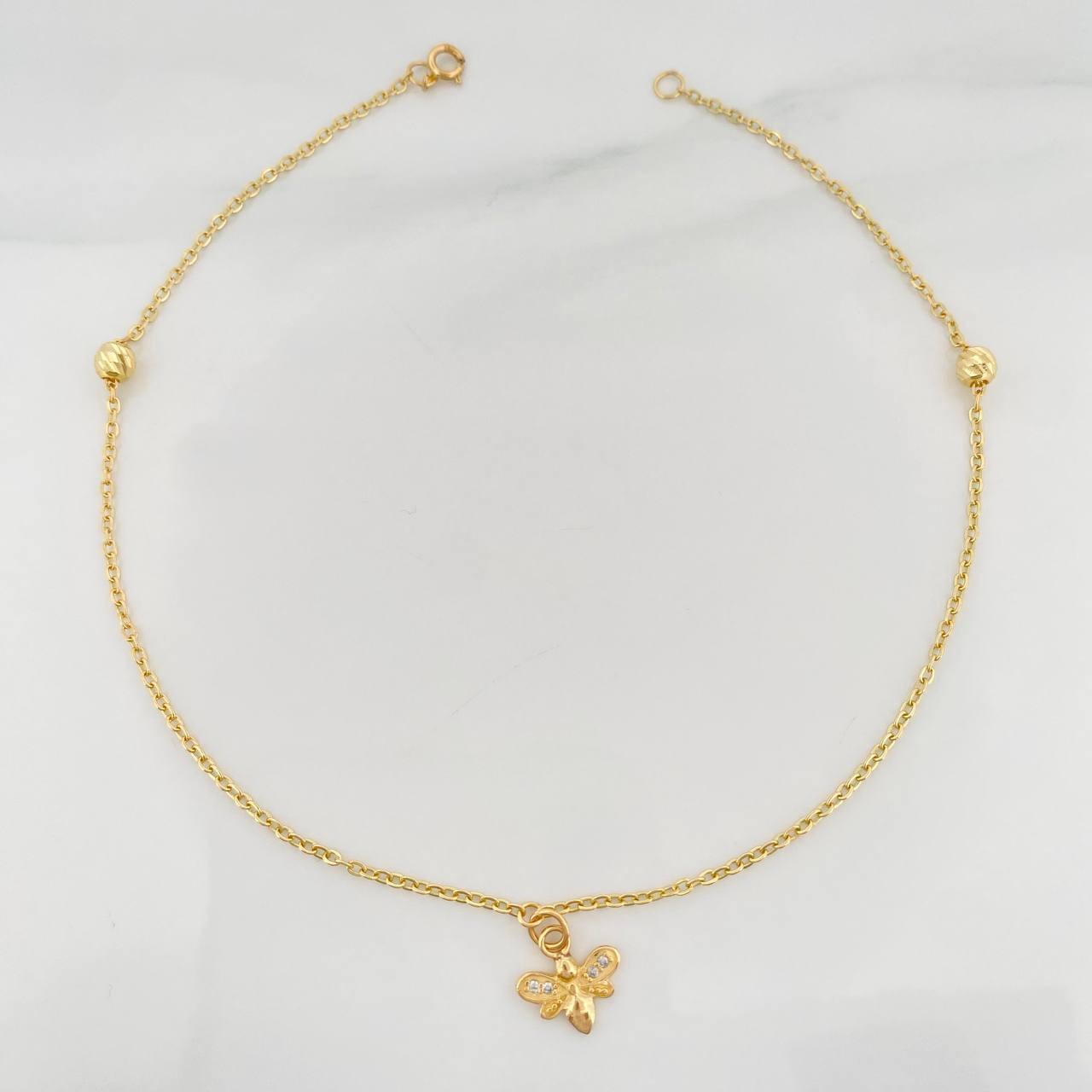 Tobillera Aro Seguido Mariposa 1.75 g / 9 3/4 in / 4 mm Oro Amarillo 18K