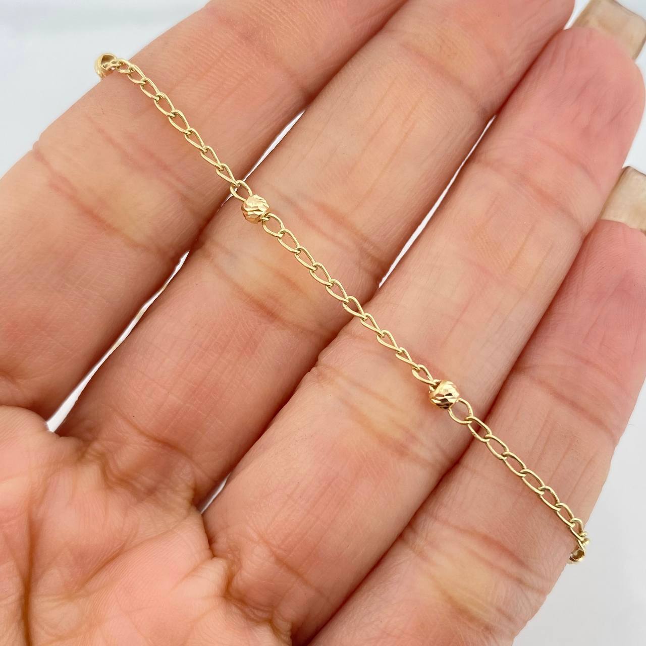 Tobillera Espiga Bolas 1.65 g / 9 3/4 in / 3 mm Oro Amarillo 18K