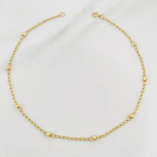 Yellow Gold 18K Espiga Beads Anklet 1.65 g / 9 3/4 in / 3 mm
