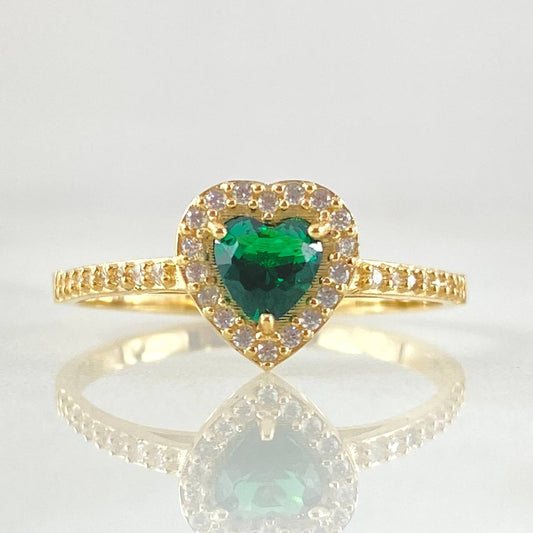 Anillo Solitario Halo Corazón 2.1gr / T7 / Oro Amarillo 18K