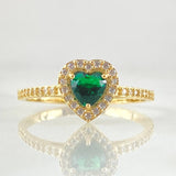 Anillo Solitario Halo Corazón 2.1gr / T7 / Oro Amarillo 18K