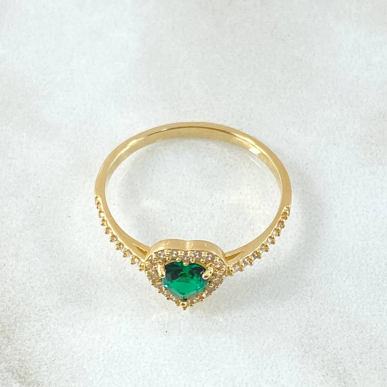 Anillo Solitario Halo Corazón 2.1gr / T7 / Oro Amarillo 18K
