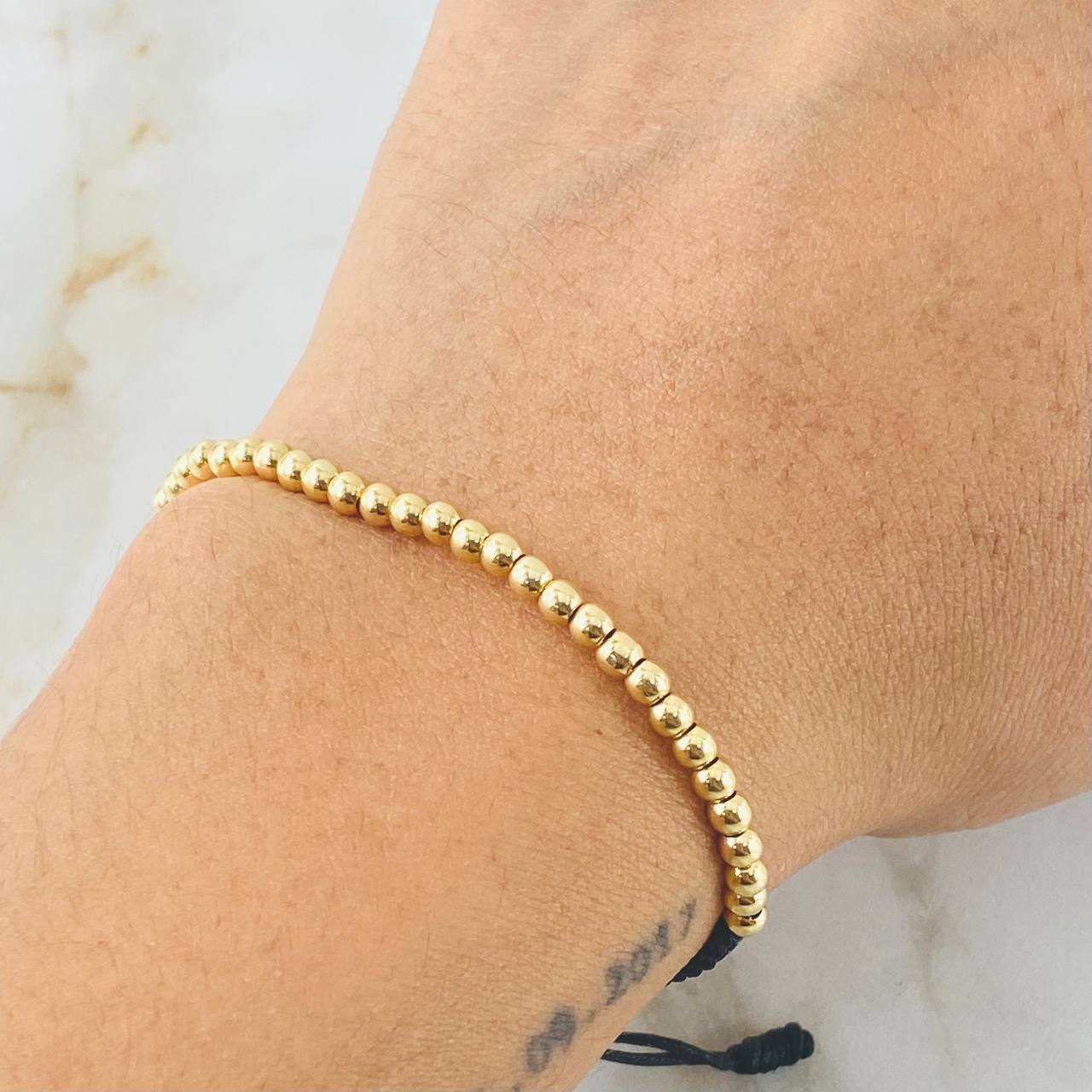 Black Polished Beads Bracelet 1.5gr / 18K Yellow Gold *