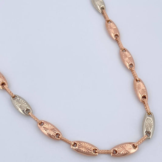 Cadena Rustica Eslabon 11.2gr / 56cm / Dos Oros Blanco Rosa 18K $