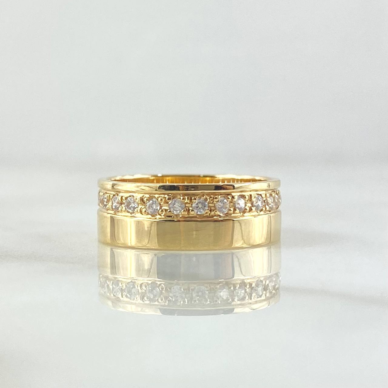 Basteada Band Ring 4gr / Size 5 1/2 / White Zircons 18K Yellow Gold