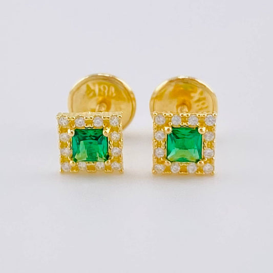 Stud Earrings Square Halo 0.65g / in / 4.5mm Yellow Gold 18K